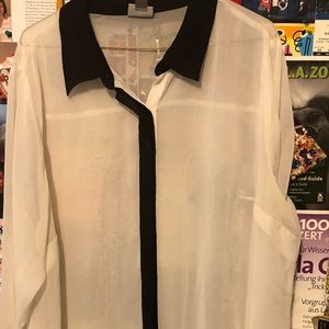 White and Black silk see-through button down shirt